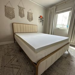 Queen Size Bed Frame, Mattress, And Mattress Topper