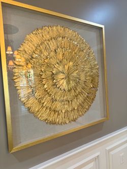 Gold Feather Shadow Box Wall Art