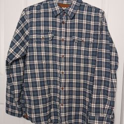 Prana Ansel Flannel Shirt Blue 100% Cotton Mens  Long Sleeve Plaid Pockets Unise
