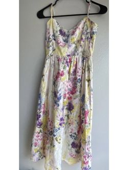 H&M Linen Blend Floral Maxi Sweetheart Strappy Summer Cottagecore Sz XS