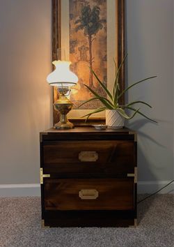 Vintage Campaign Style Nightstand / End Table ~ Refinished