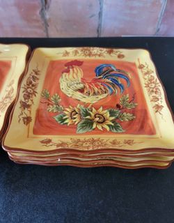 Maxcera ORANGE Rooster, Sunflowers Hand Painted (6 Piece Set)
