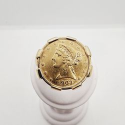 14k Gold $5 Liberty Coin Ring