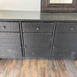 Wicker Cabinet With Glass Top
