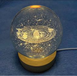 3.15" (80mm) Solar System Crystal Ball 3D Sun System Planets Model Globe with Wooden Base Home Decorative Ornament Astronomy Gifts for Lover Girlfrien