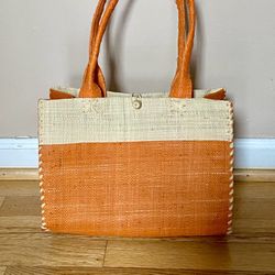 Orange and Tan Straw Purse 
