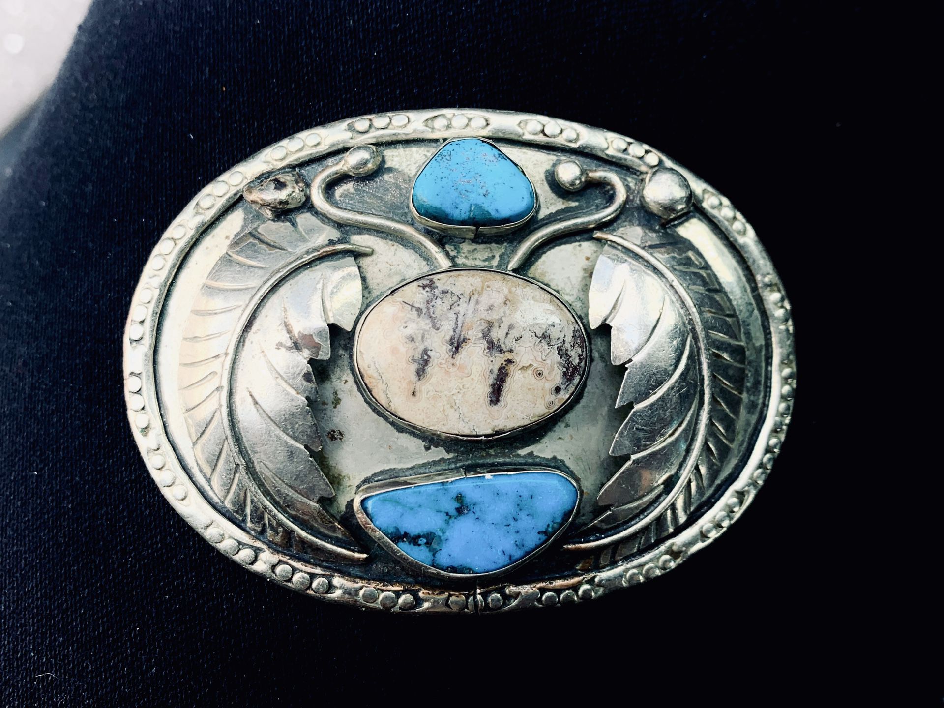 Turquoise and White Buffalo Sterling Silver Belt Buckle