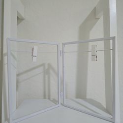 White Metal Hinged Double Picture Photo Frame with Pegs