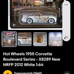 Hotwheels 🔥 1955 Corvette Boulevard Series-8289 New NRPF 2012 White 1:64
