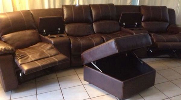 Large Brown Rooms To Go Leather Sectional Recliner For Sale For Sale In West Palm Beach Fl Offerup