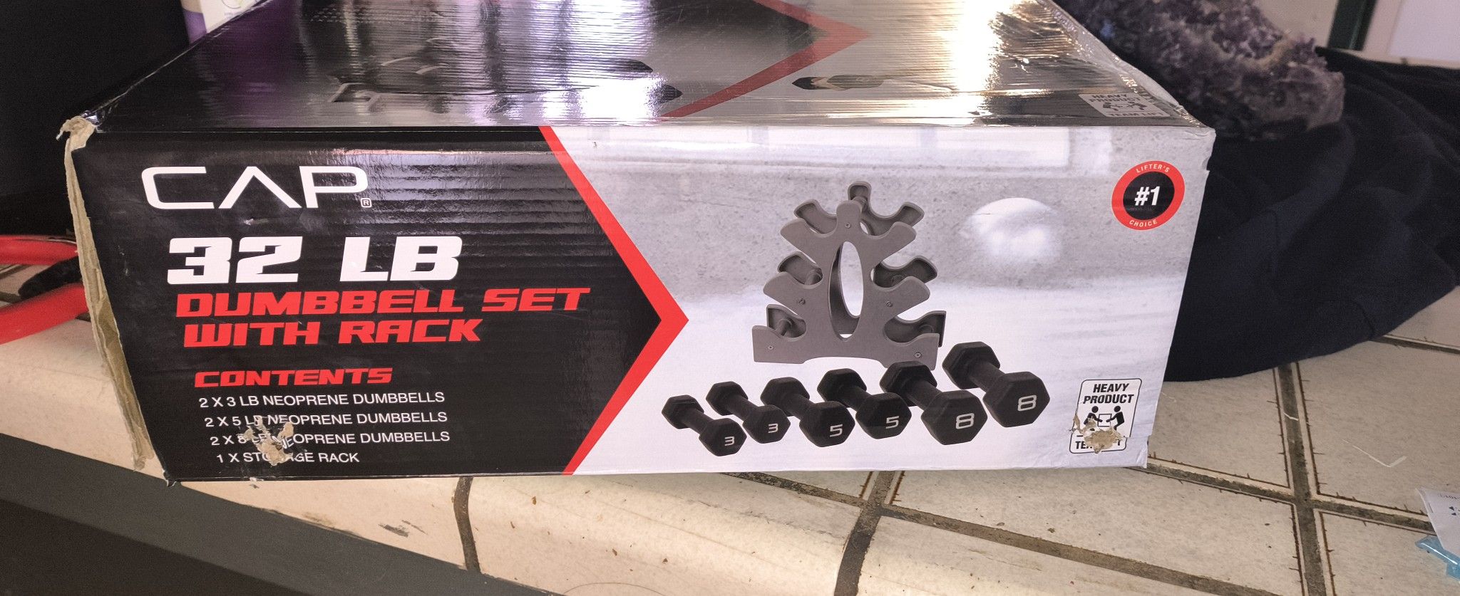 CAP Barbell 32 lb Neoprene Dumbbell Set with Rack, Black