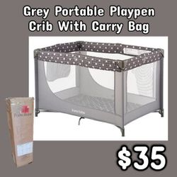 NEW Grey Portable Playpen Crib With Carry Bag: njft 