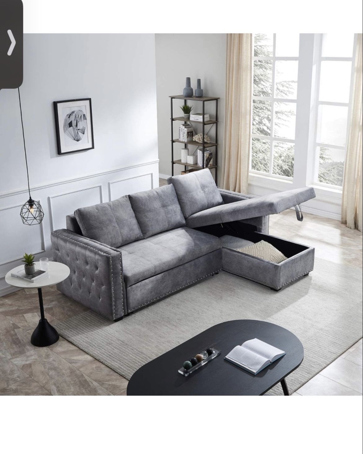 Gray Sectional Sofa w/ Pull-Out Lounge & Storage – Good Condition!