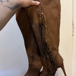 Brown Fringe High Heels