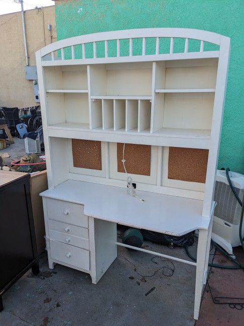 Stanley's Furniture White Student Office Desk W/ Hutch 2 Piece *Great Repaint Wood Organize Drawer