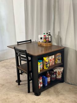 SPACE SAVER Drop Leaf Dining Table with Shelf & 2 Chairs PERFECT FOR STUDIO!
