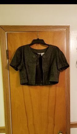 NWOT Black With Silver Sparkle Crop Denim Jacket Size 11/13