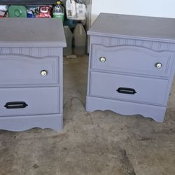 Pair Of Blue Gray Painted Nightstands