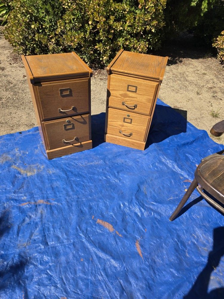 2 wood 2 drawer filing cabinets