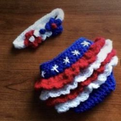 4th Of July Crocheted Diaper Cover With Head Band