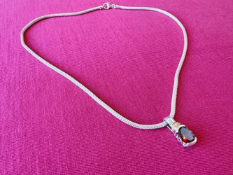 SOLID 18K YELLOW GOLD +925 RUBELLITE TOURMALINE PENDANT NECKLACE