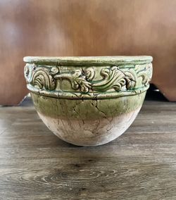 Bowl Pot Container Indoor Green Glazed Ancient Appearance