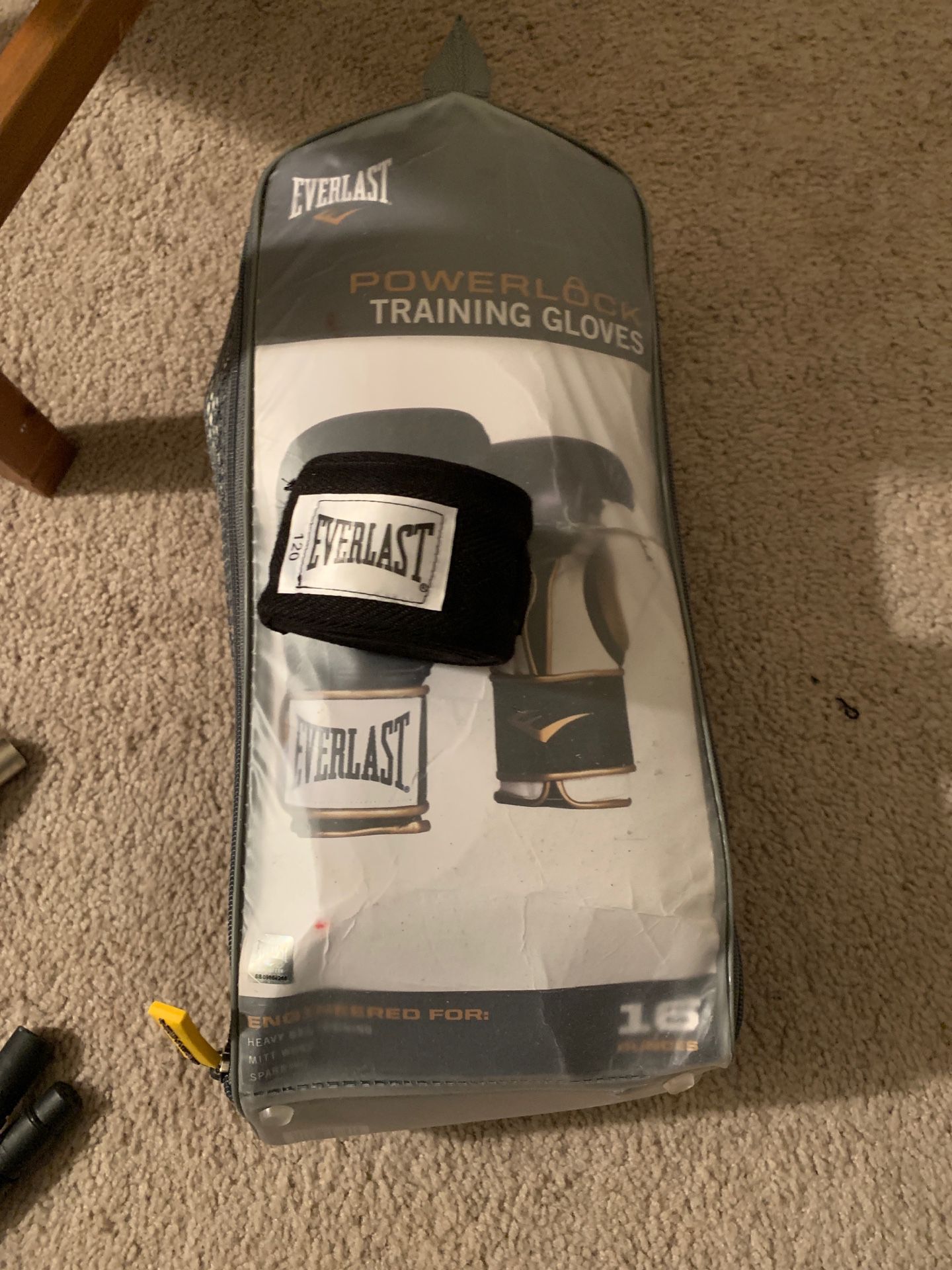 16oz everlast boxing training gloves with one wrap.