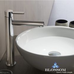 Single Handle Vessel Sink Faucet, Chrome | Tall Bathroom Vanity Faucet for Countertop Basin | Modern Brass Lavatory Sink Faucet with Water Supply Hose