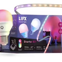 LIFX Starter Kit 2-60W Equivalent Smart A19 LED Light Bulbs & One 40 in. Strip Light Kit, (1-Kit)