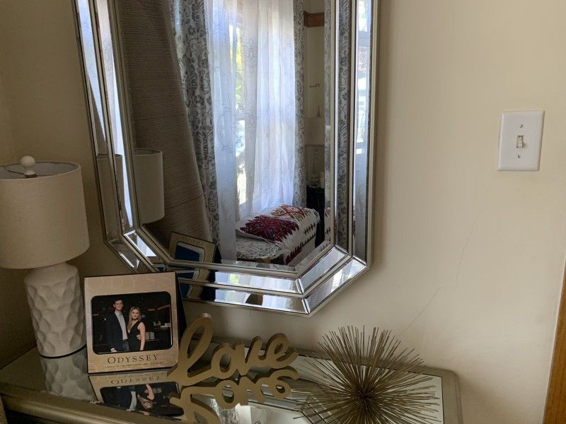 Glass mirror And A Table Set