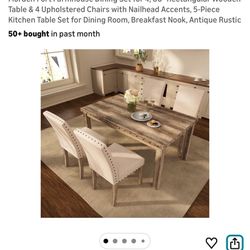 Rectangular Wooden Table & 4 Upholstered Chairs