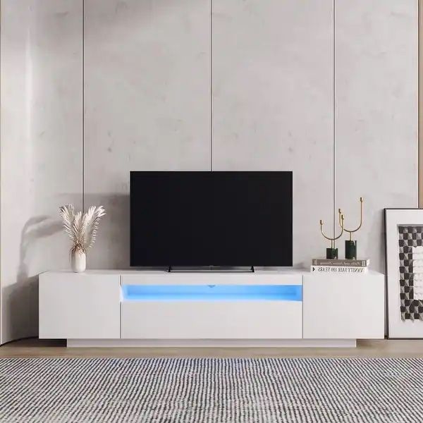 78.74" Length LED Lights TV Stand, Modern TV Cabinet with Storage Drawers & Doors