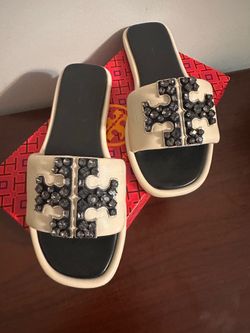 Tory Burch  size 7 CRYSTAL DOUBLE T SPORT slide