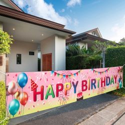 Large Pink Happy Birthday Banner Party Happy Birthday Sign Yard Backdrop Banner