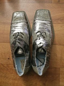 Silver and black shoes