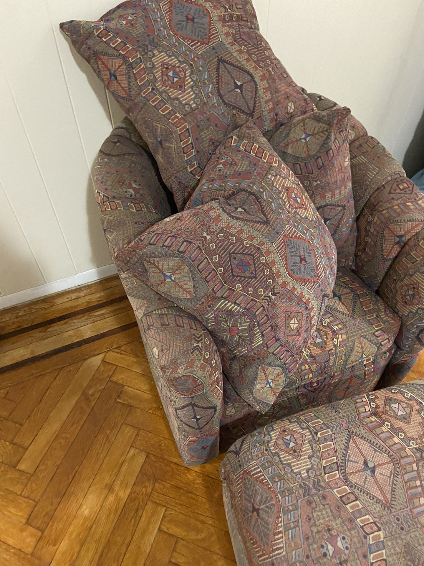 Vintage Swivel Arm Chair W/ Rolling Ottoman