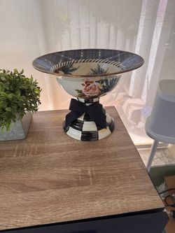 MacKenzie-Childs–style decorative pedestal bowl