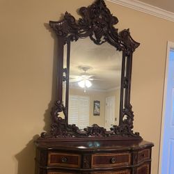 Heirloom Tuscan Cherry Wood Dresser With Mirror