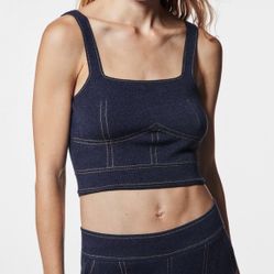 New Zara navy denim soft ribbed knit top M