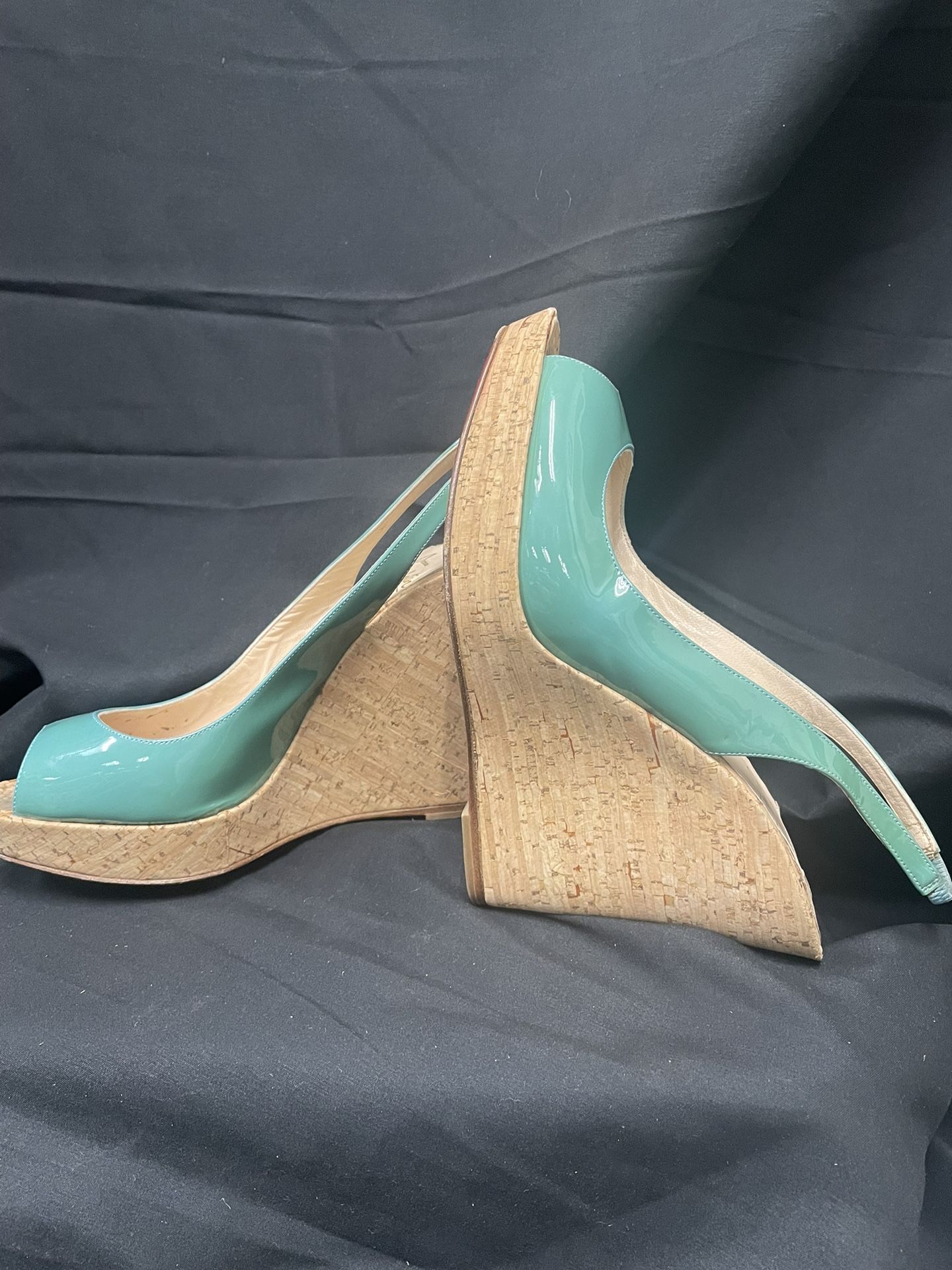 Authentic CHRISTIAN LOUBOUTIN Teal Wedge Heels