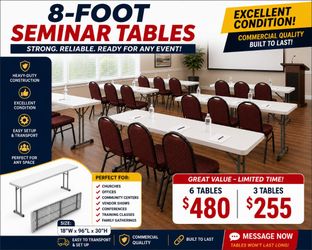 🔥 8-FT COMMERCIAL TABLES – ONLY $80 EACH! 🔥 $80