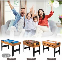 New 3 In 1 Game Table Foosball Billiard  & Hockey Slide 