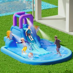 MoNiBloom Inflatable Water Slides for Kids, Waterslide Bounce House Inflatable Pool Slide Park with Blower, Carry Bag, Climbing Wall, Splash Pool, Wat