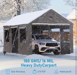 10x16FT Heavy Duty Carport Canopy,Extra Large Portable Car Tent Garage with Roll-up Windows and All-Season Tarp Cover,Removable Roof&Side Walls