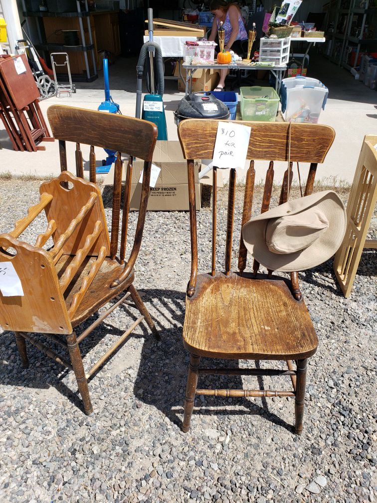 5 antique wood chairs