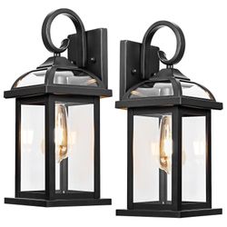 Roravilila Black Exterior Light Fixtures 2-Pack, Anti-Rust Aluminum Outdoor Wall Lights For House Porch Lights IP65 Waterproof Clear Glass Outdoor Sco