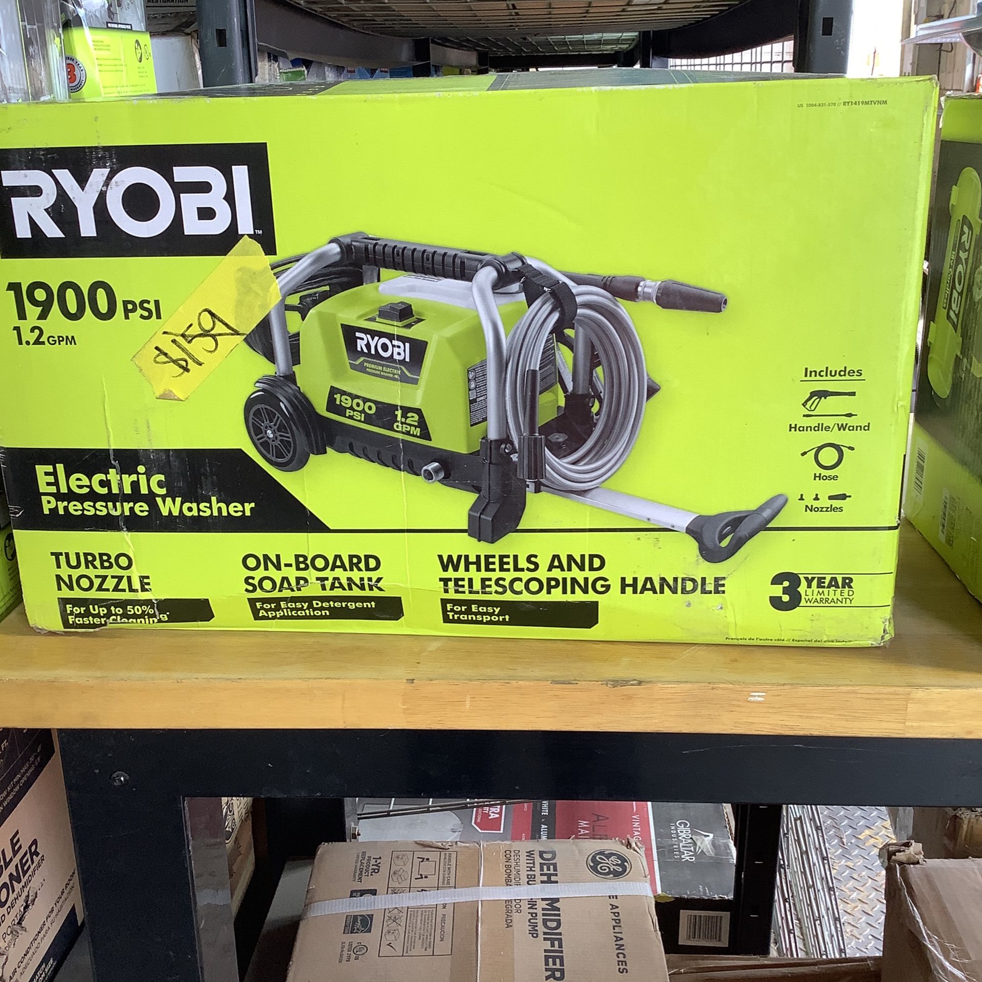 RYOBI 1900 PSI 1.2 GPM Cold Water Wheeled Electric Pressure Washer