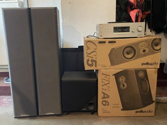 Polk Audio Surround Sound System with Sony Towers & Receiver and Jensen Subwoofer