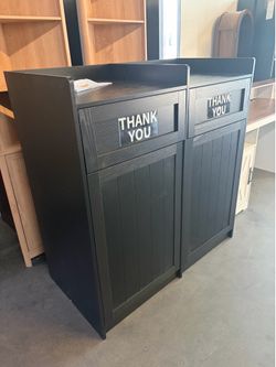 Double 40 Gallon Restaurant Trash Can Cabinet, Wooden Commercial Trash Can with Tray Holder, Large Garbage Cabinet for Restaurant Cafeteria Office, Bl