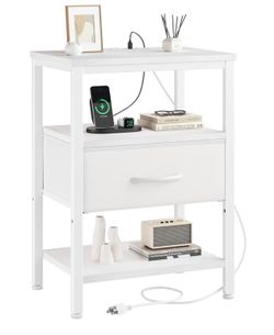 Charging Nightstand w/ USB Ports & Drawer Adjustable Bedside Organizer